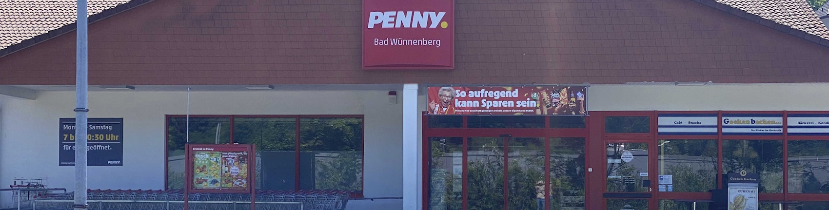 Sie sehen den Eingang vom Penny Markt in Bad Wuennenberg, Zinsdorfer Weg 22