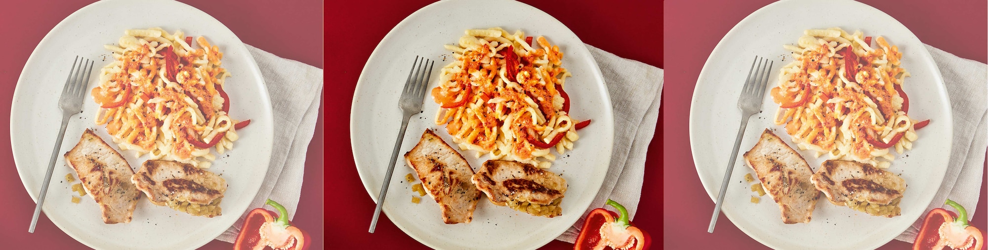 Dieses Bild zeigt die fertigen Minutensteaks mit Spätzle.