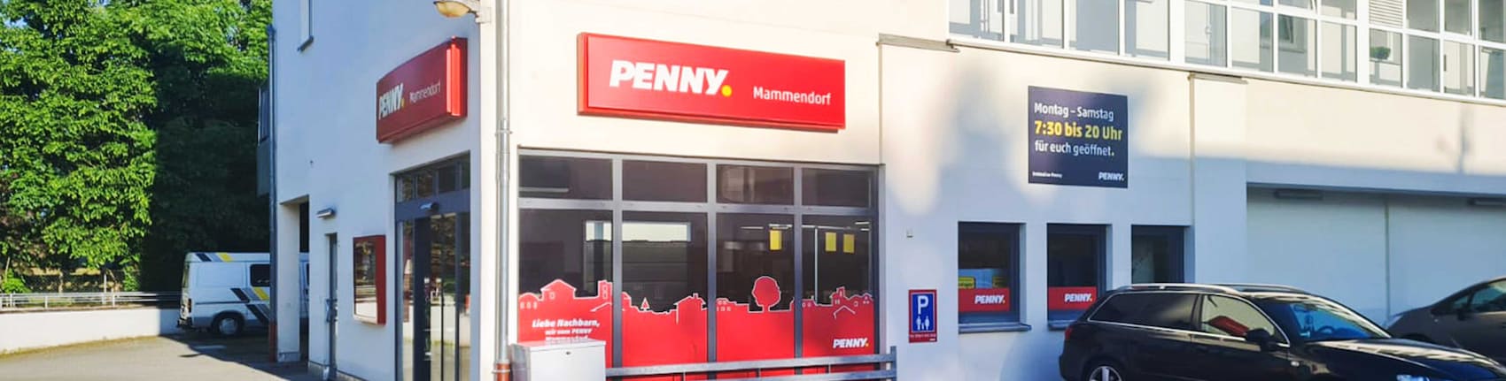 Sie sehen den Eingang vom Penny Markt in Mammendorf Eitelsrieder Str. 2