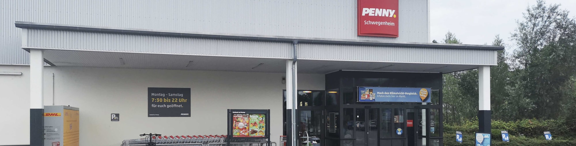 Sie sehen den Eingang vom Penny Markt in Schwegenheim, Im Breiten Pfuhl 2