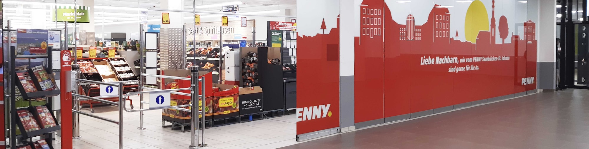 Sie sehen den Eingang vom Penny Markt in Saarbrücken, Mainzer Str. 120