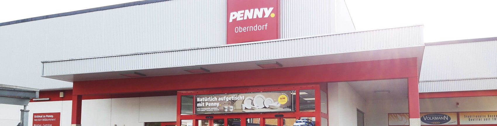 Sie sehen den Eingang vom Penny Markt in Solms-Oberndorf, Braunfelser Str. 33