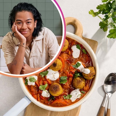 Dieses Bild zeigt das fertige vegane Shakshuka mit ROSA.
