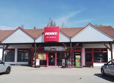 Sie sehen den Eingang vom Penny Markt in Steinberg/OT Rothenkirchen Neue Wildenauer Str. 1