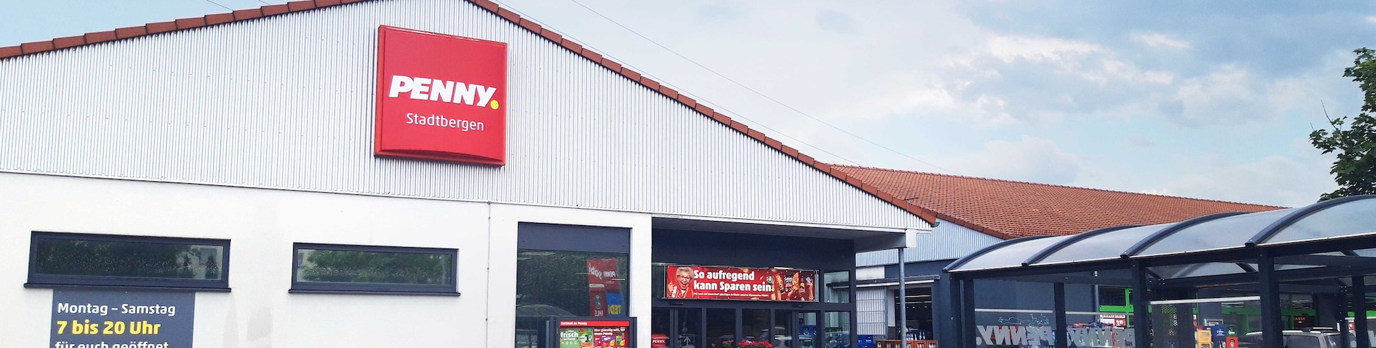 Sie sehen den Eingang vom Penny Markt in Stadtbergen Hagenmaehder Str. 14