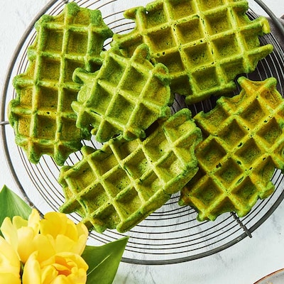 Dieses Bild zeigt die fertigen Spinatwaffeln.