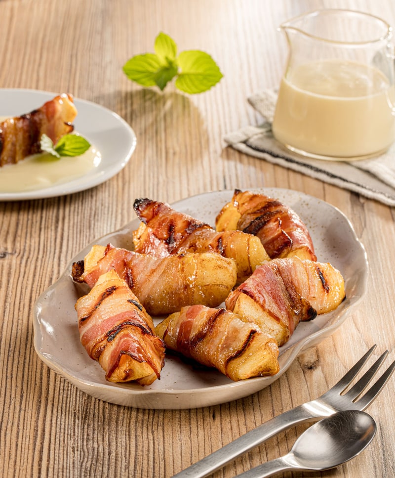Dieses Bild zeigt die fertigen Apfel-Bacon-Bonbons.