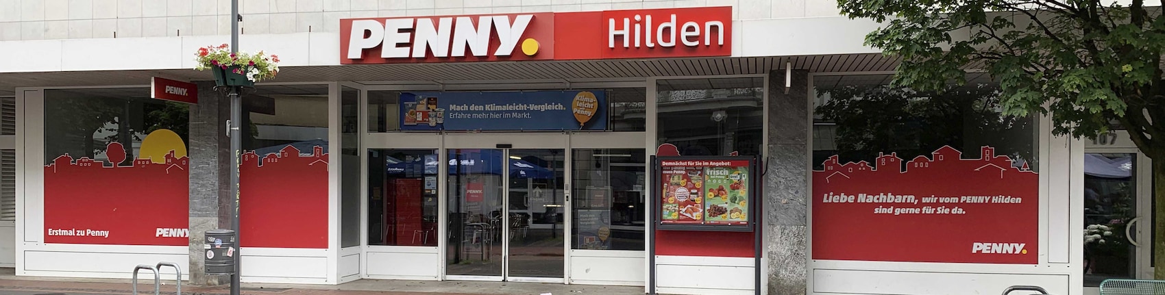 sie sehen den Eingang vom Penny Markt in Hilden Mittelstrasse 107