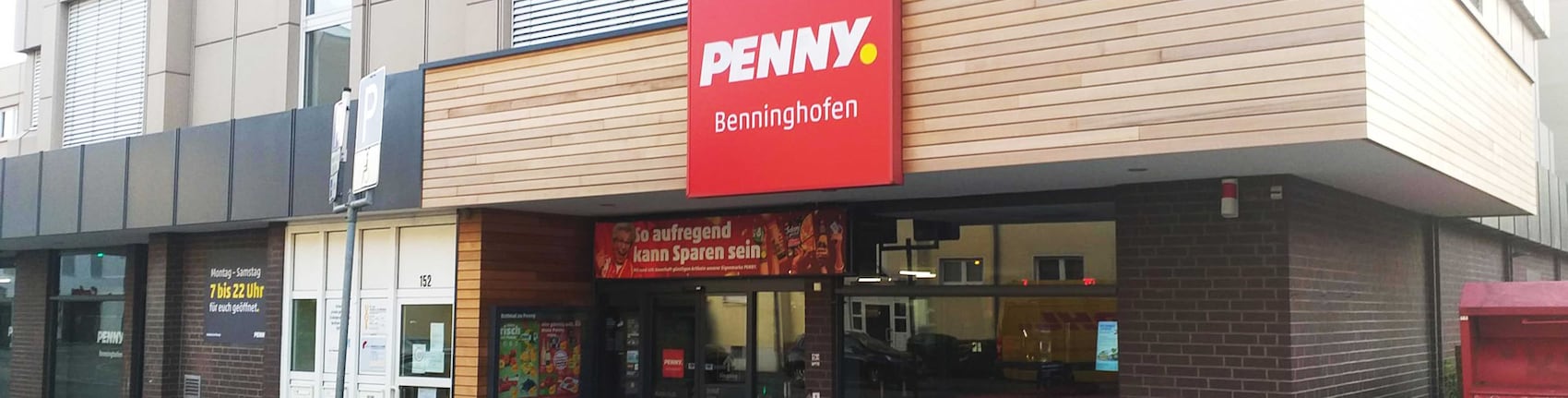 Sie sehen den Eingang vom Penny Markt in Dortmund - Benninghofen, Straßburger Str. 145