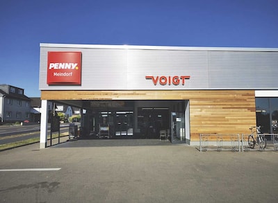 Sie sehen den Eingang vom Penny Markt in St. Augustin – Meindorf Johann-Quadt-Str. 3