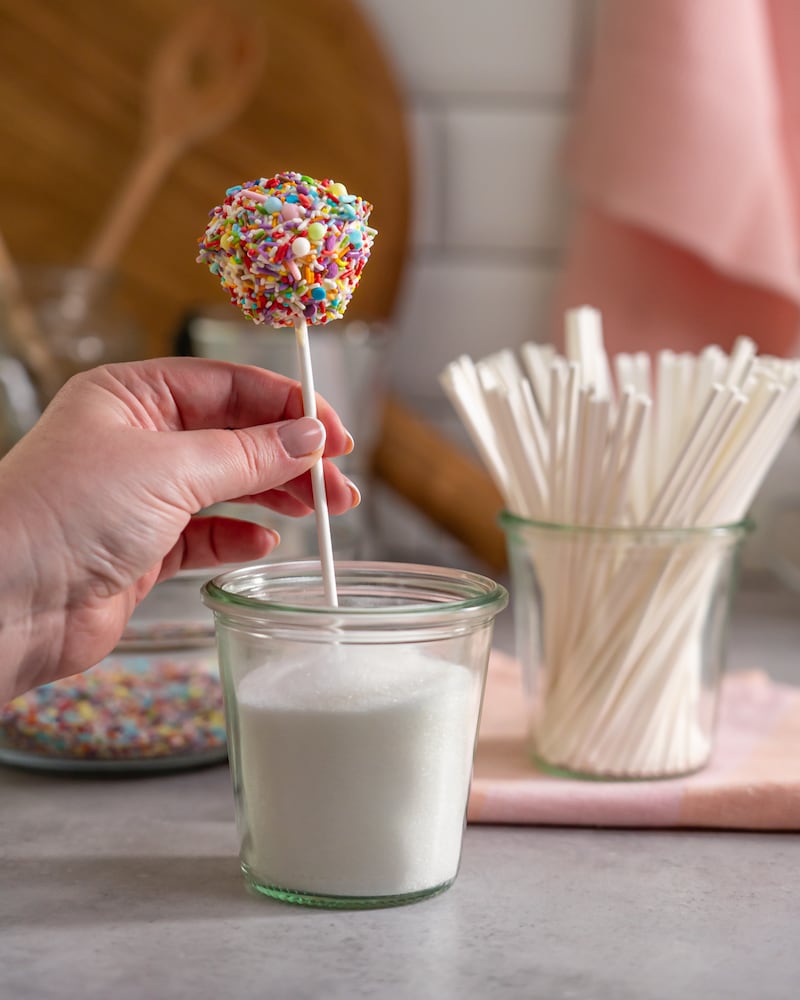 Dieses Bild zeigt wie die Cake-Pops serviert werden.