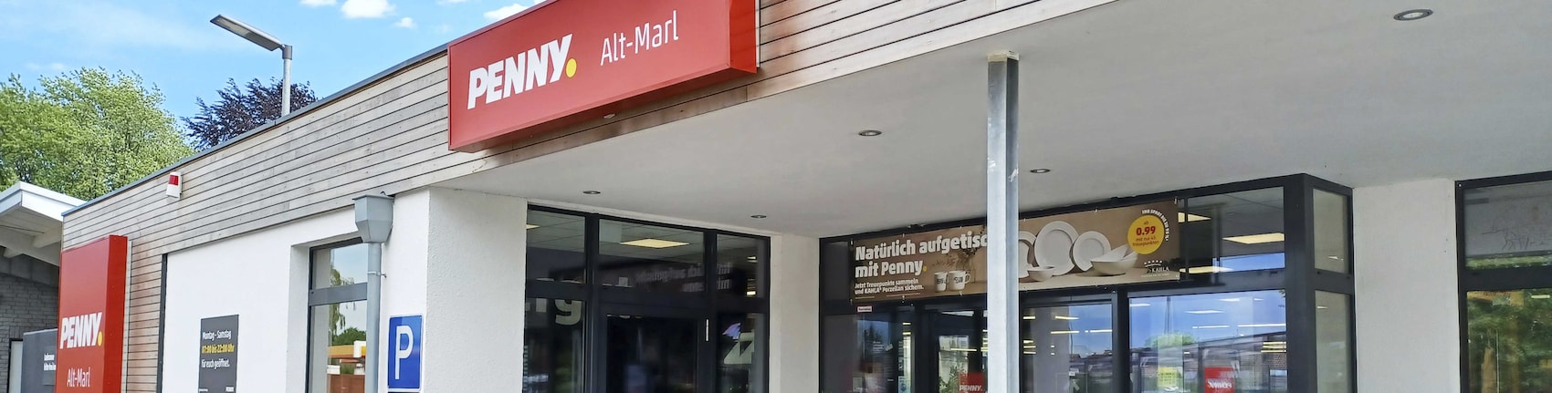 Sie sehen den Eingang vom Penny Markt in Marl - Alt-Marl, Westerholter Str. 5