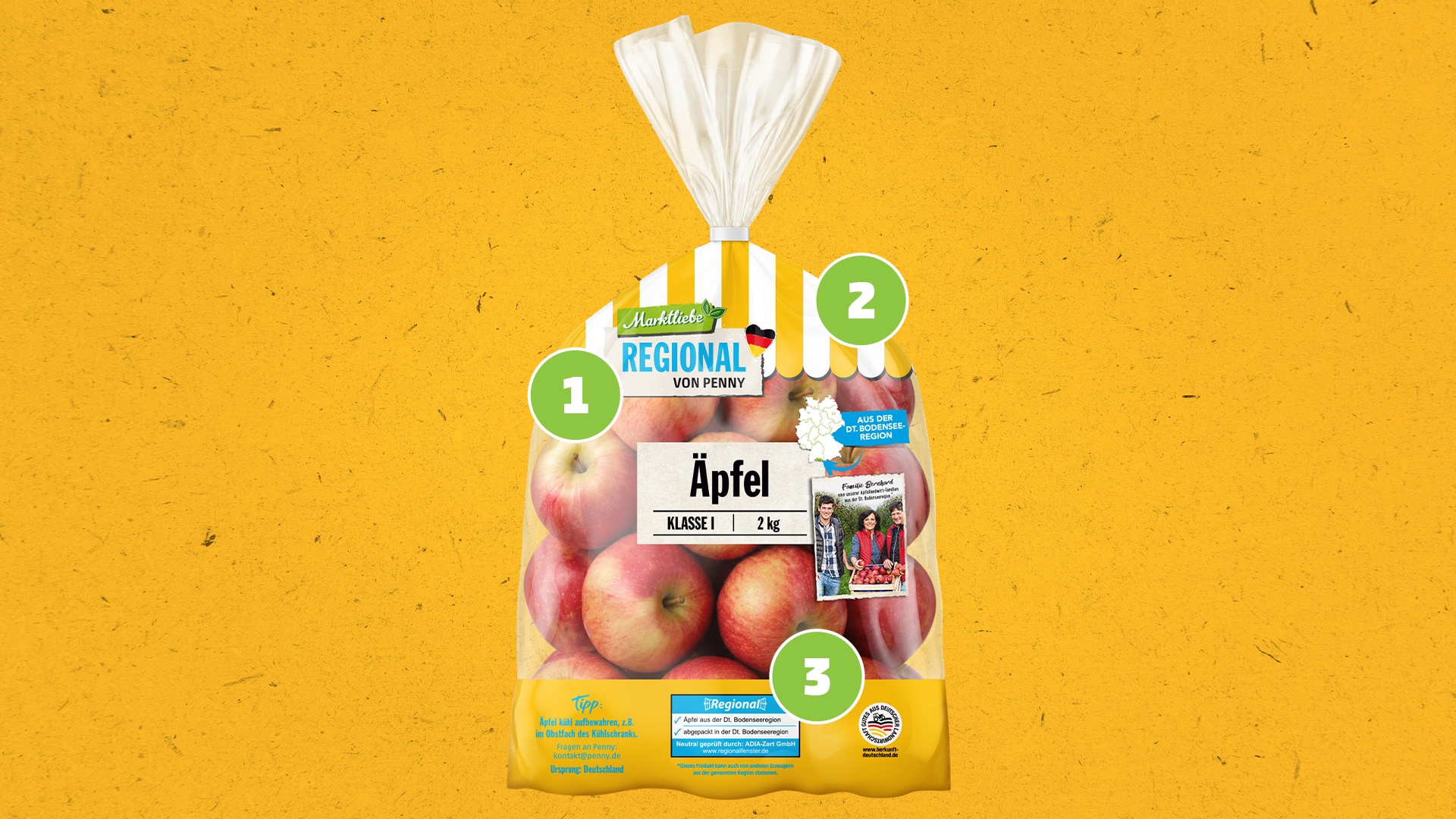Eine Schachtel mit regionalen Himbeeren. Auf der Verpackung sieht man das Marktliebe Regional Logo, das Regionalfenster, eine gelb-weiße Markise und die Aufschrift "Himbeeren aus dem Rheinland"-