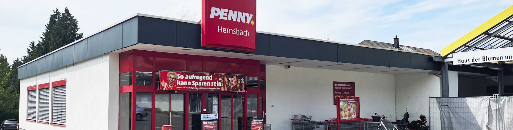 Sie sehen den Eingang vom Penny Markt in Hemsbach, Wilhelm-Busch-Str. 10