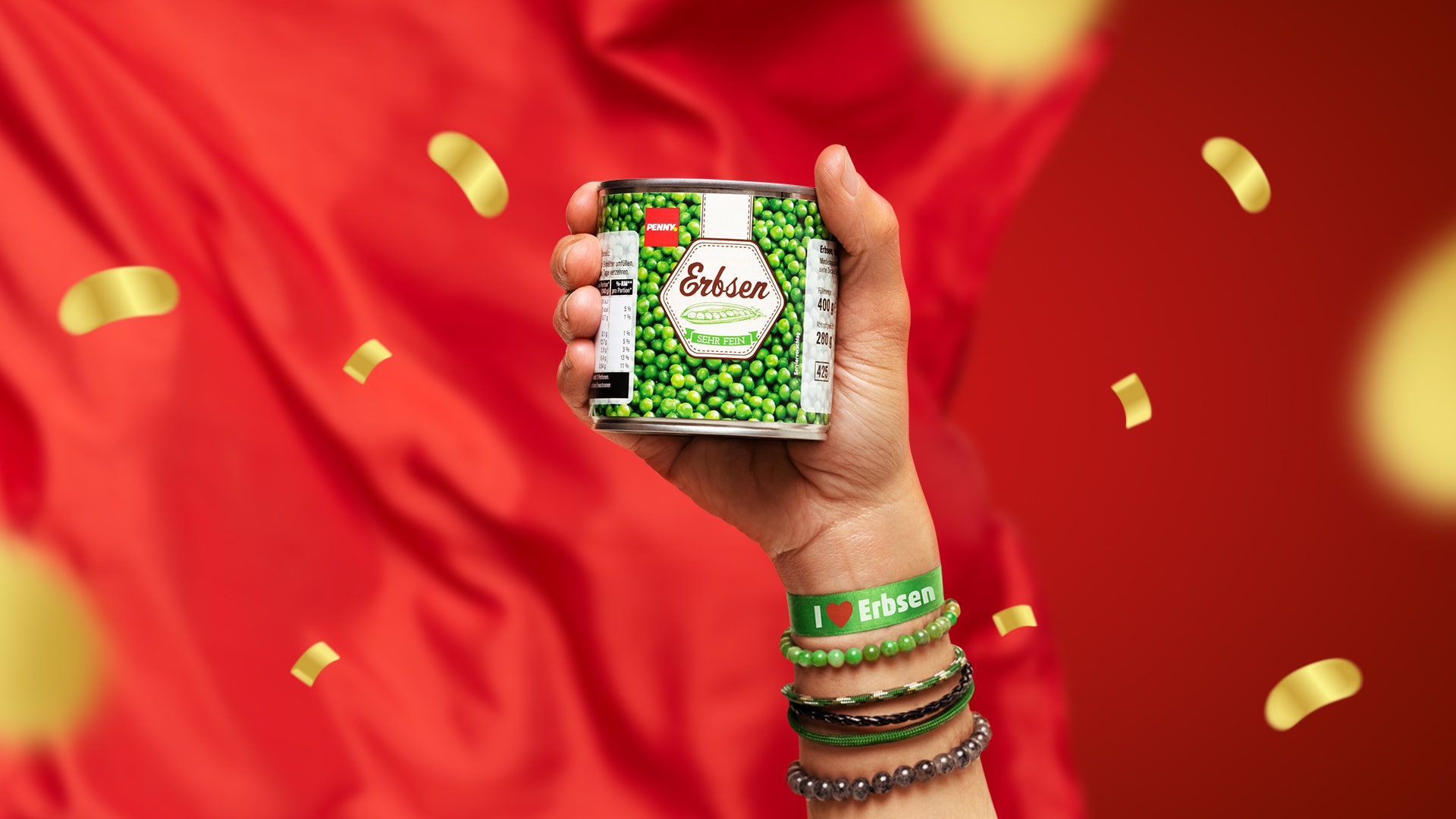 Fan-Hand mit PENNY Erbsen