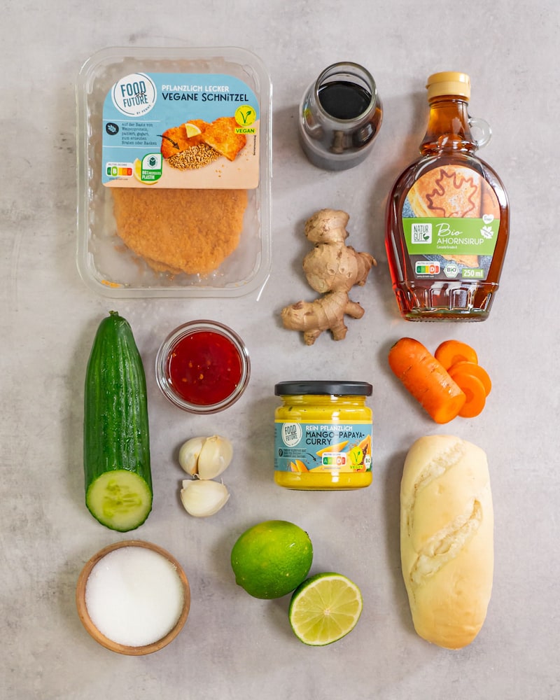 Dieses Bild zeigt die Zutaten für das vegane Banh Mi.