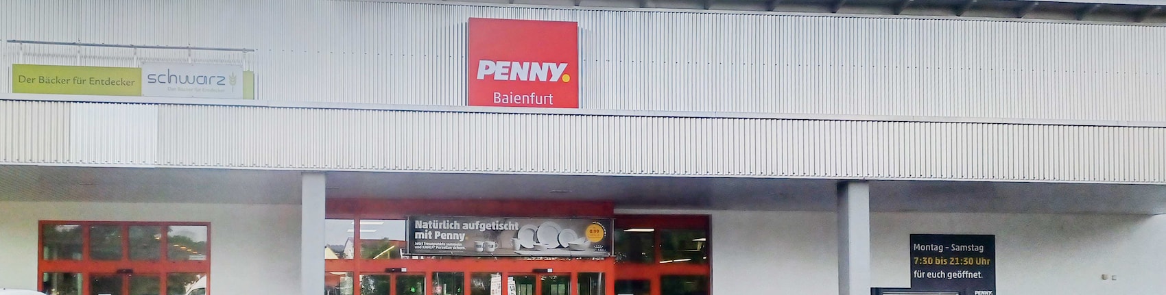 Sie sehen den Eingang vom Penny Markt in Baienfurt  Niederbieger Str. 70
