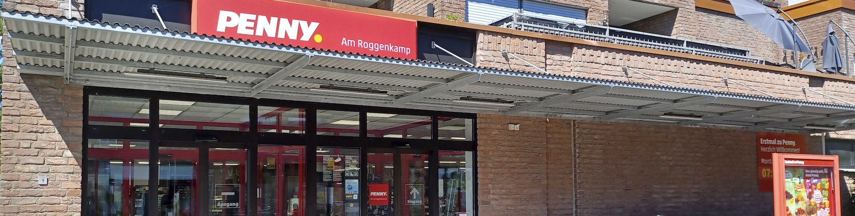 Sie sehen den Eingang vom Penny Markt in Münster - Hiltrup, Am Roggenkamp 188-192