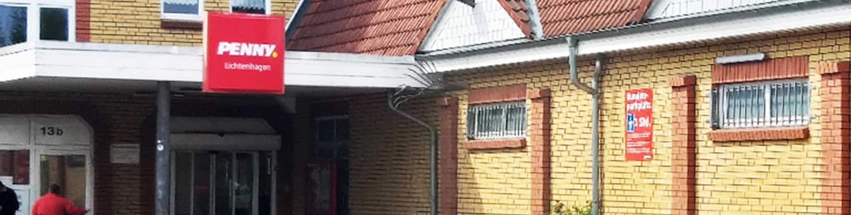 sie sehen den Eingang vom Penny Markt in Rostock/Lichtenhagen Buetzower Str. 13