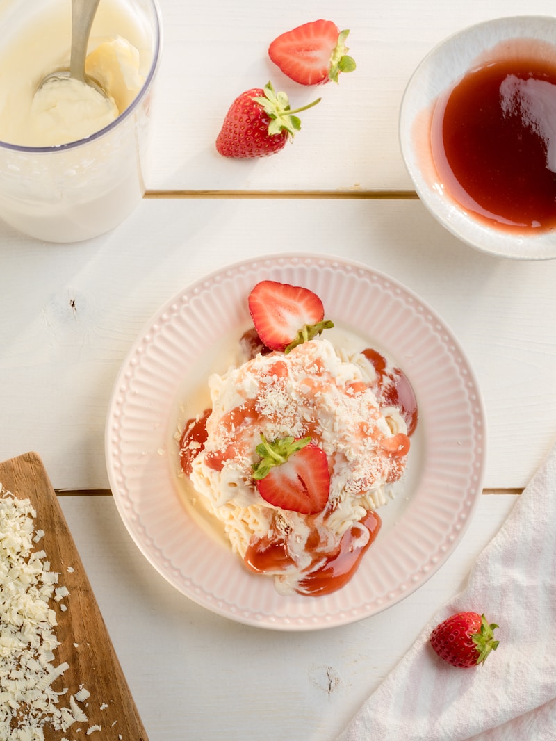 Auf diesem Bild siehst du unser Spaghetti-Eis.