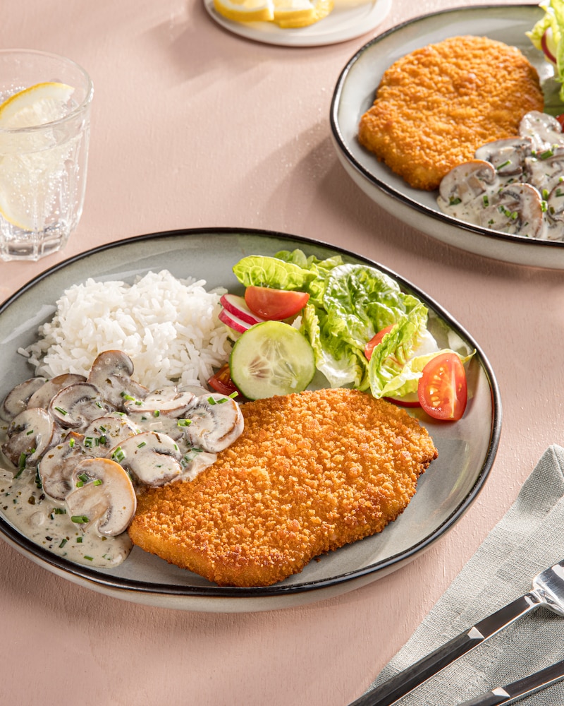 Dieses Bild zeigt das fertige vegane Schnitzel.