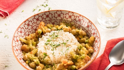 Dieses Bild zeigt das fertige Kichererbsen-Curry.