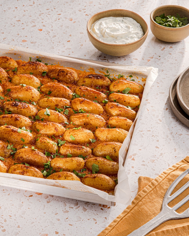 Dieses Bild zeigt die fertigen Parmesankartoffeln.