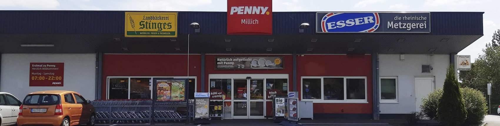 Sie sehen den Eingang vom Penny Markt Hückelhoven – Millich Gronewalder Str. 9-11