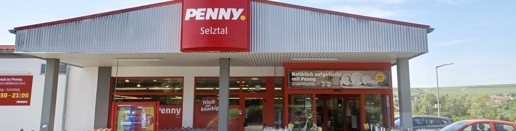 Sie sehen den Eingang vom Penny Markt in Schwabenheim An Der Selz, Bubenheimer Str. 11
