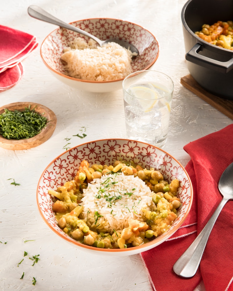 Dieses Bild zeigt das fertige Kichererbsen-Curry.