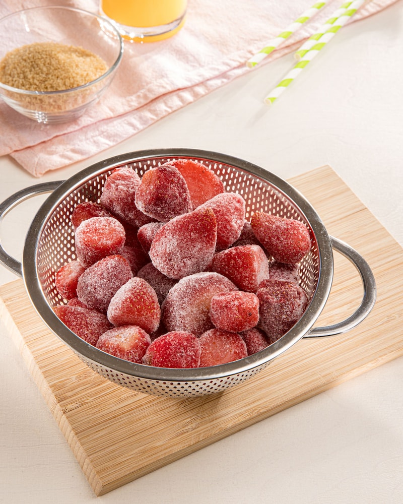 Dieses Bild zeigt die gefrorenen Erdbeeren.