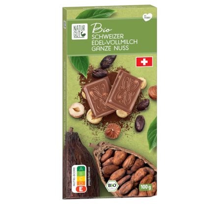 NATURGUT Bio Schweizer Edel-Vollmilch ganze Nuss