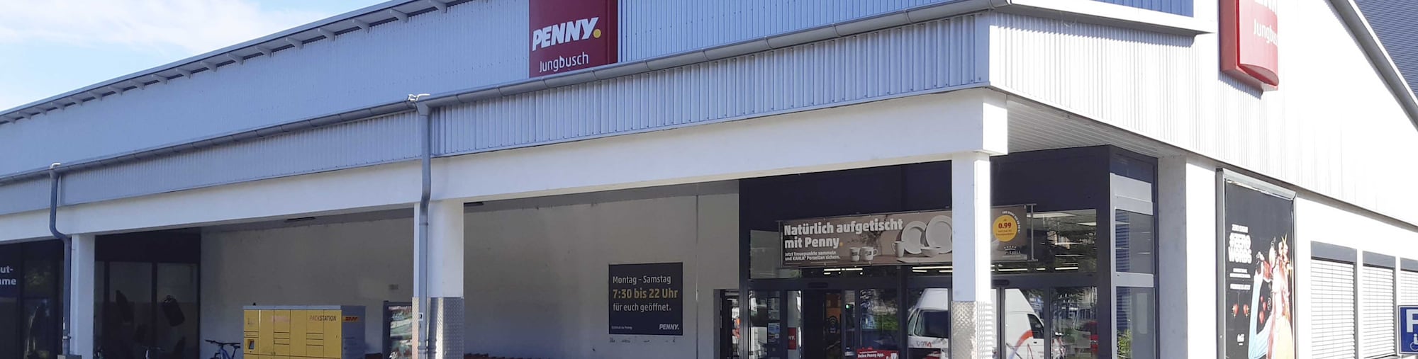 sie sehen den Eingang vom Penny Markt in Mannheim Neckarvorlandstr. 33