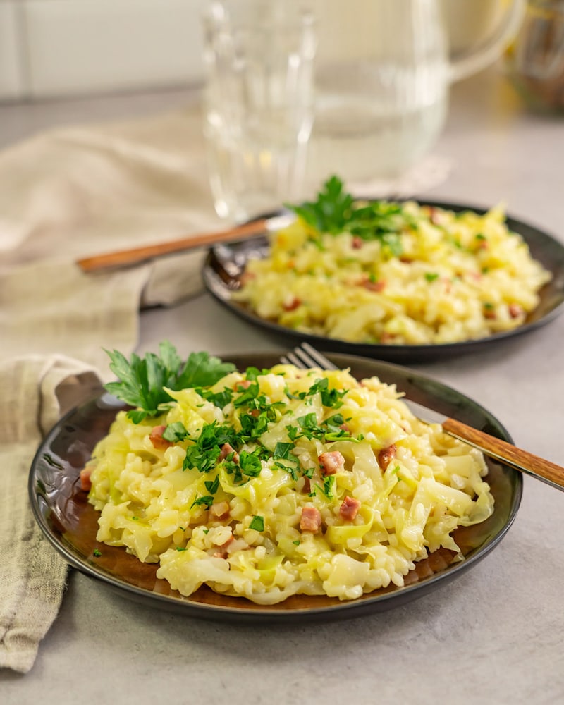 Dieses Bild zeigt das fertige Spitzkohl-Risotto.