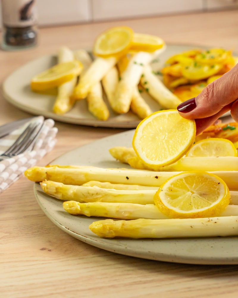 Dieses Bild zeigt den fertigen Spargel aus dem Ofen.