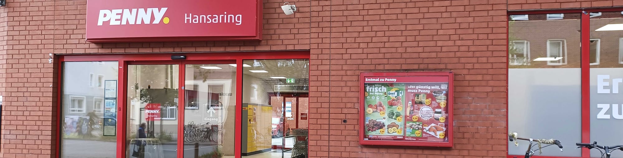 Sie sehen den Eingang vom Penny Markt in Münster - Hafen/Zentrum, Hansaring 46-48