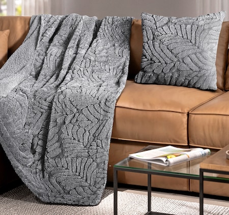 HOME IDEAS Jacquard-Sherpa-Kuscheldecke und -Deko-Kissen 5.99