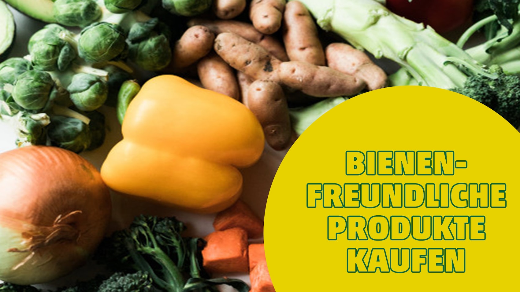 Verschiedenes Gemüse mit gelbem Kreis und Text.