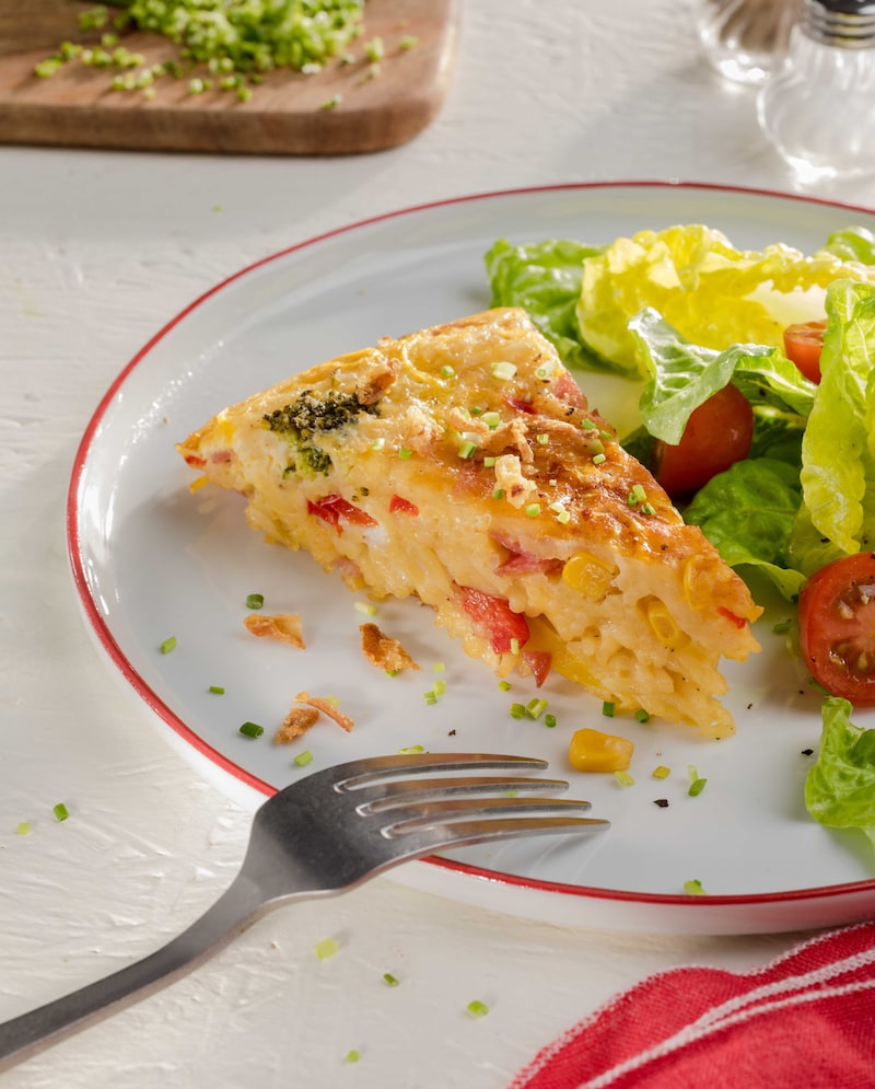 Auf diesem Bild siehst du unsere krosse Nudel Frittata.