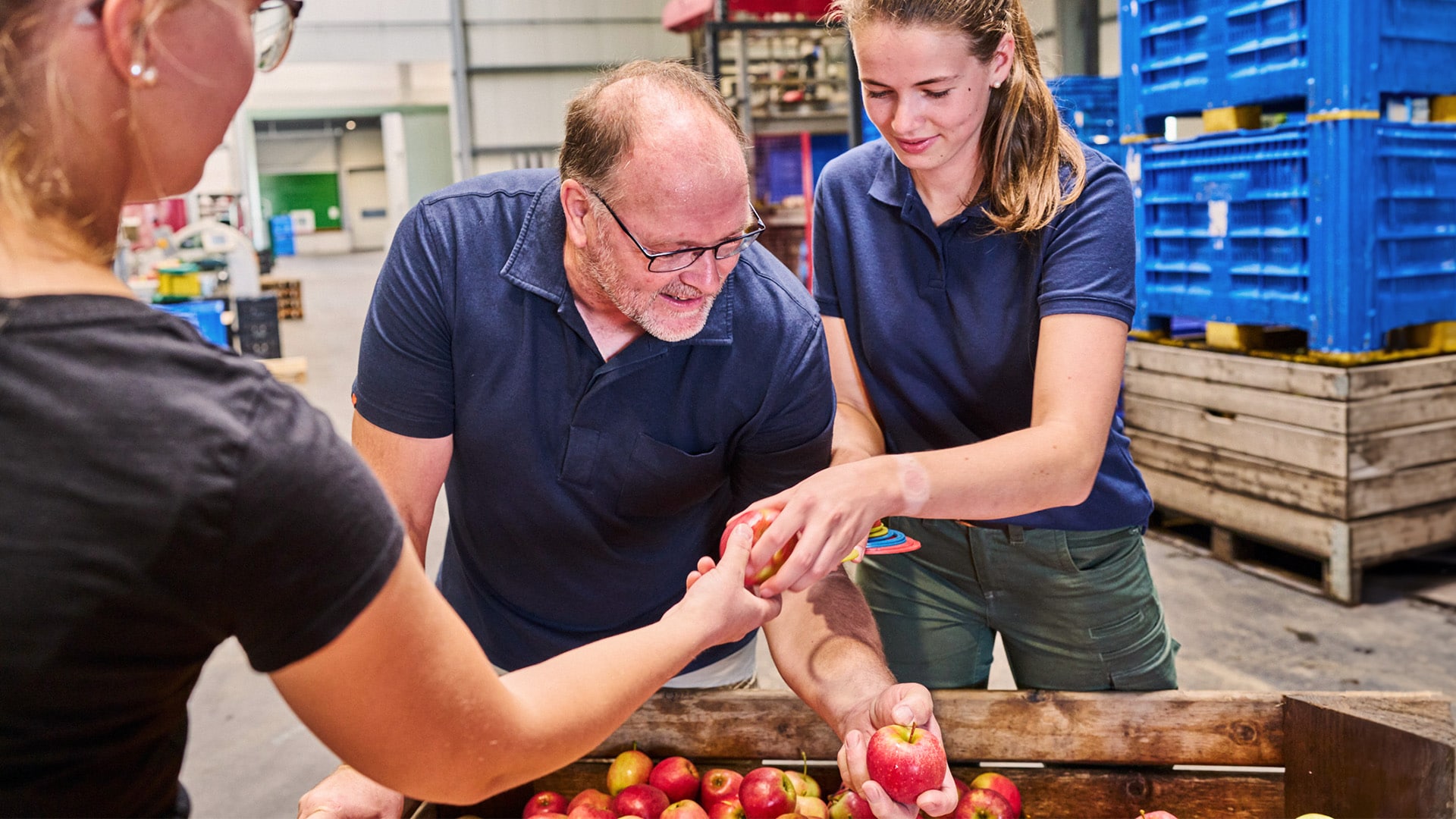Äpfel in gestapelten Kisten 