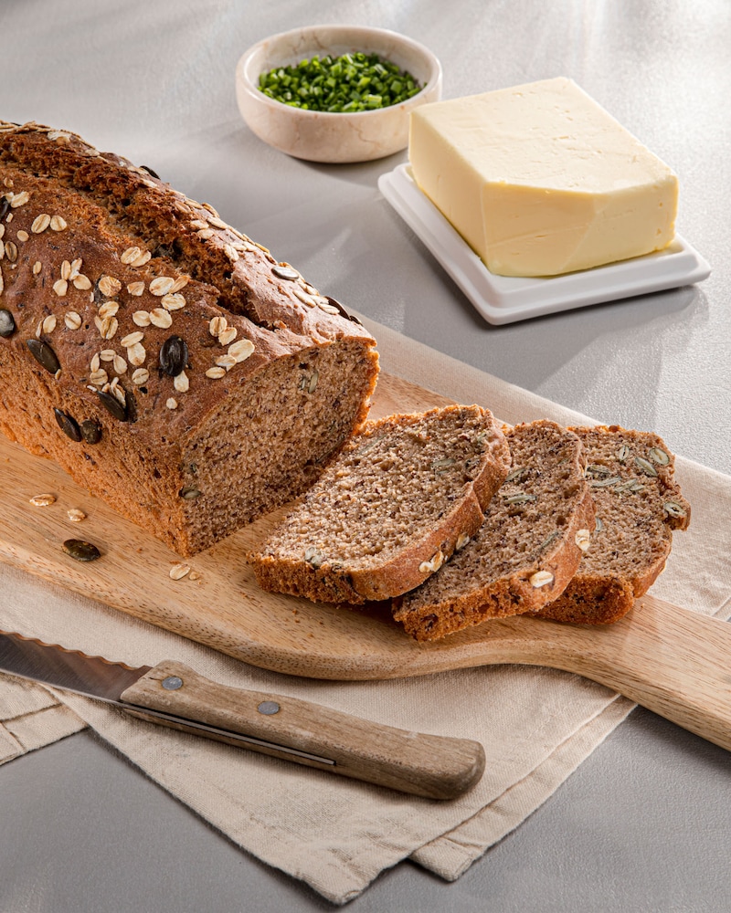 Dieses Bild zeigt das fertige Dinkelvollkornbrot.