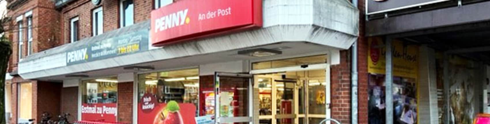 Sie sehen den Eingang vom Penny Markt in Geesthacht, Geesthachter Str. 4