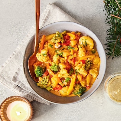 Dieses Bild zeigt das fertige Knödel-Curry.