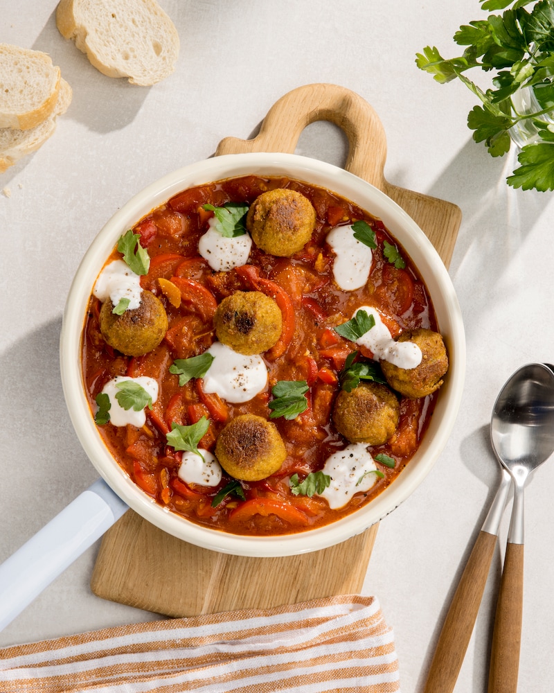 Dieses Bild zeigt das fertige vegane Shakshuka.