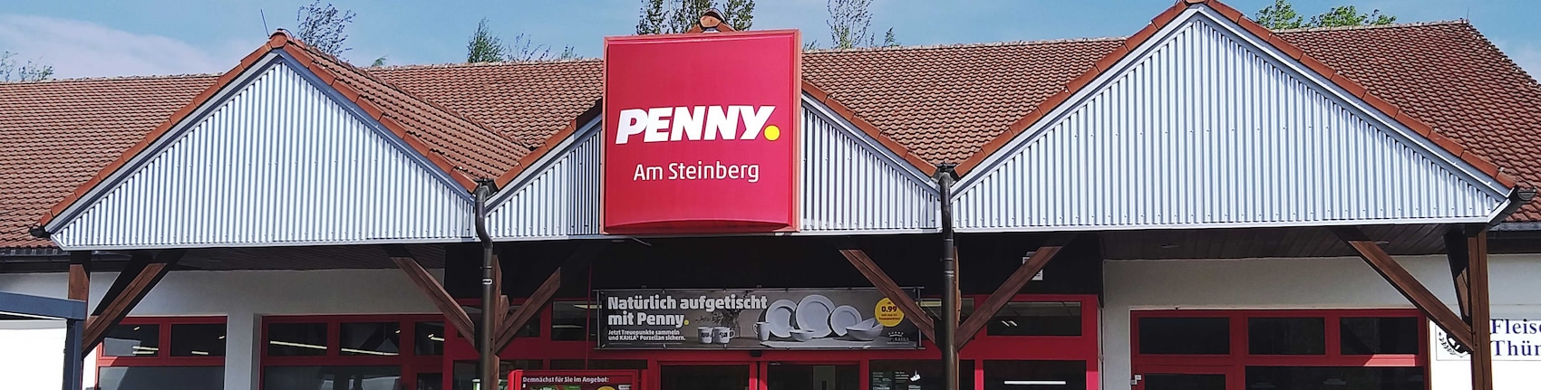 Sie sehen den Eingang vom Penny Markt in Steinberg/OT Rothenkirchen Neue Wildenauer Str. 1