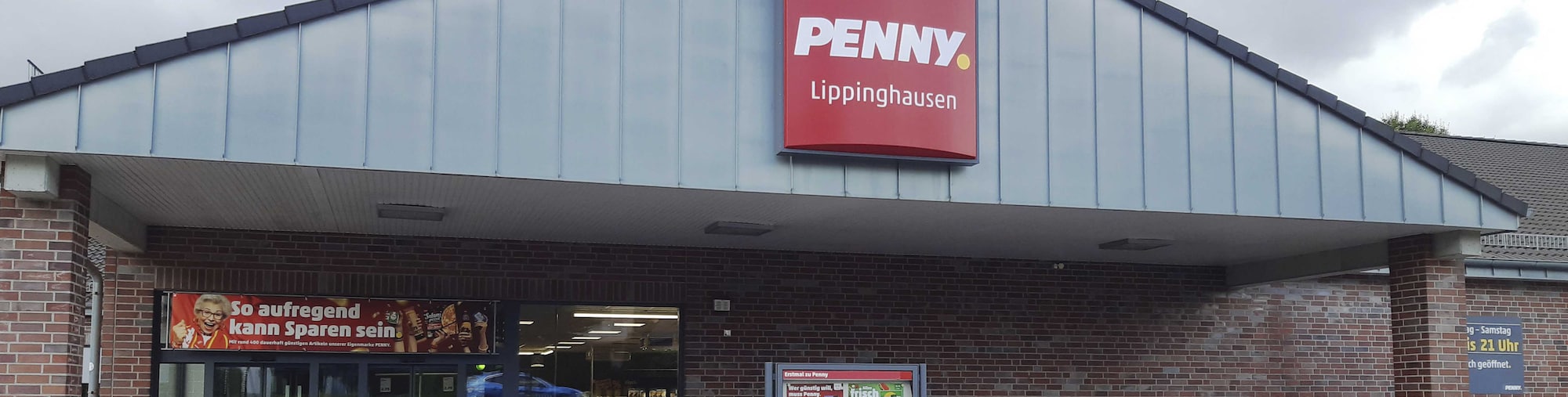 Sie sehen den Eingang vom Penny Markt in Hiddenhausen, Rathausstr. 40