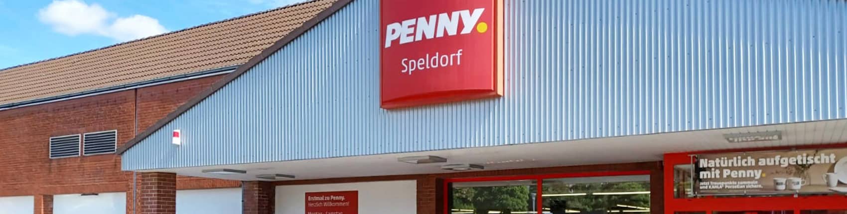 Sie sehen den Eingang vom Penny Markt Mülheim – Speldorf Duisburger Strasse 367
