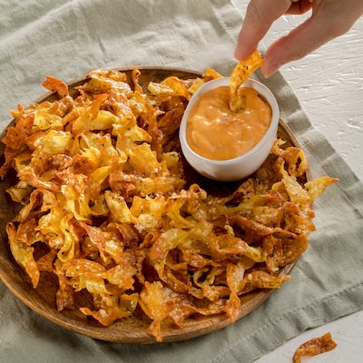 Auf diesem Bild siehst du unsere knusprigen Pasta-Chips.