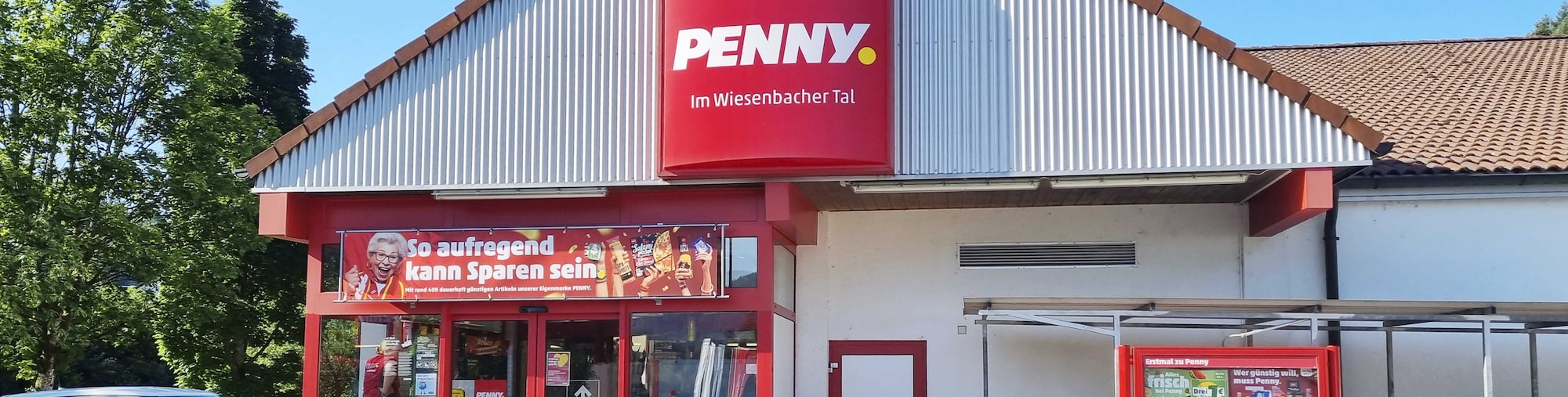 Sie sehen den Eingang vom Penny Markt in Neckargemuend, Am Kalkbrunnen 18