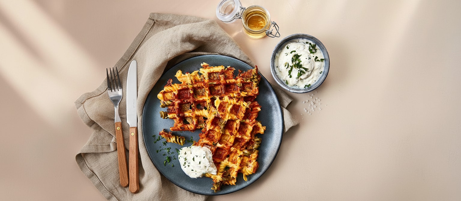 Tricolore-Waffeln mit Frischkäse-Dip